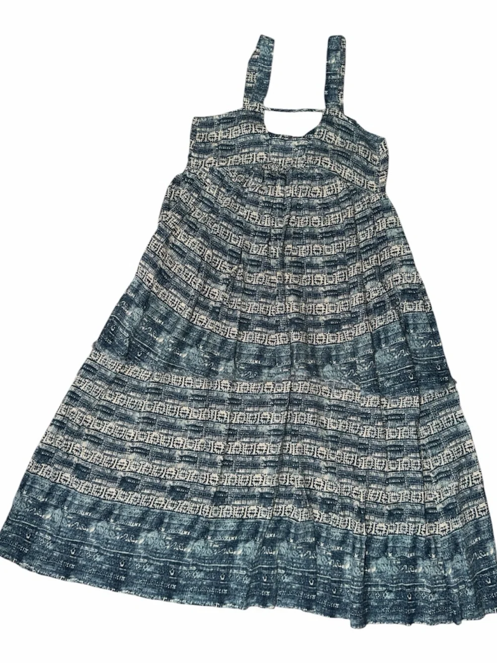 FREE PEOPLE Blue & White Boho Patterned Distressed Dress